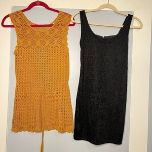 2 for 1, Crochet Cover Up & Material Girl, Black Lace mini Dress Size: S/M